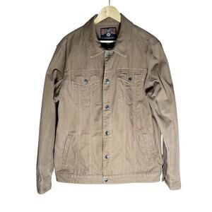 Duluth Trading Company Men’s Brown Jean Jacket Canvas Button Cotton Size LT EUC